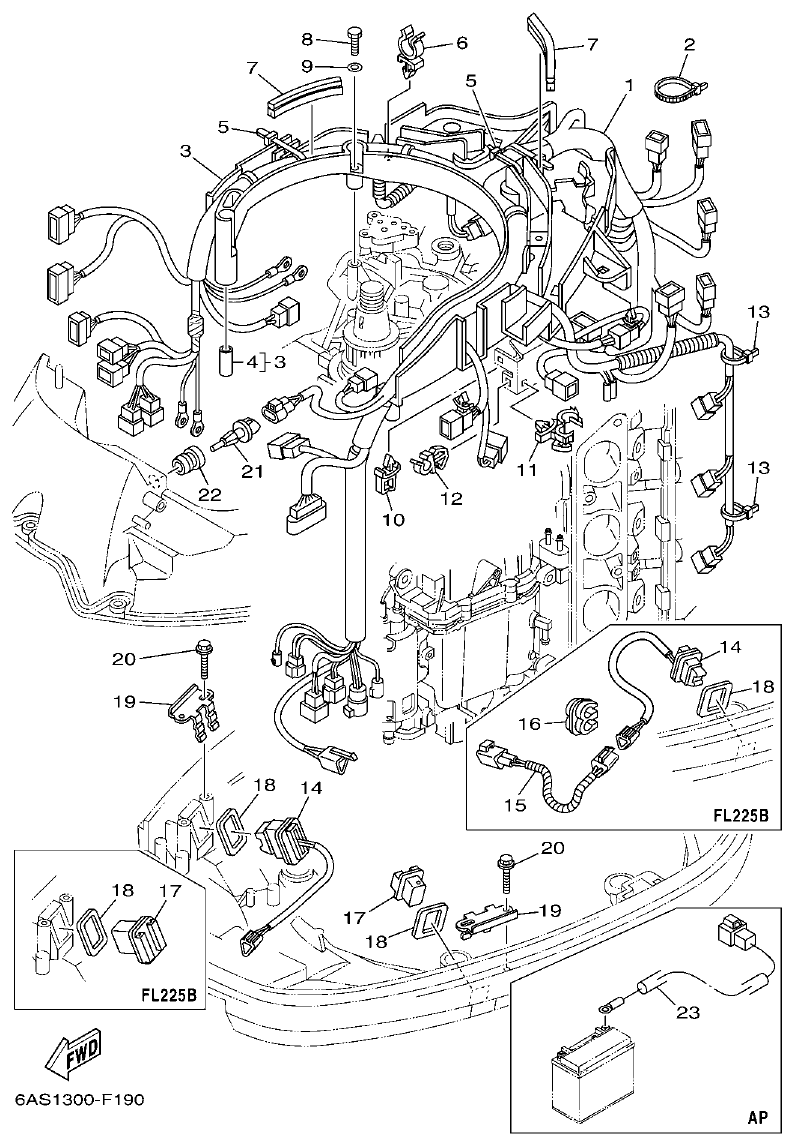 Yamaha F225BET, FL225BET ELECTRICAL 3 parts diagram